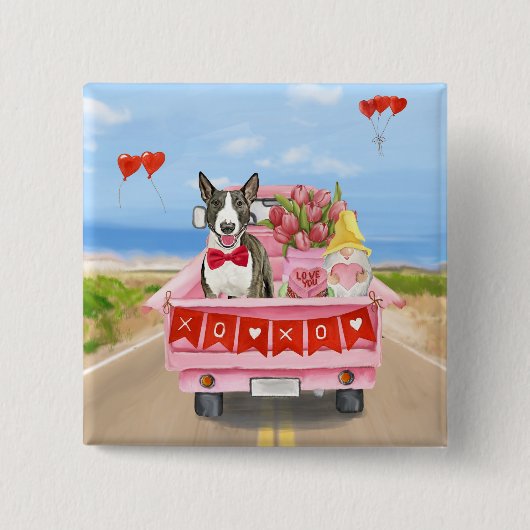 ブルテリアドッグバレンタインデートラックハート 缶バッジ (正面)