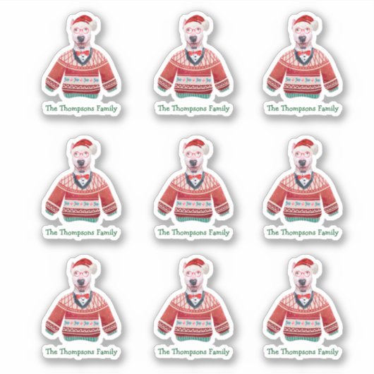 ブルテリアドッグファミリー醜いクリスマスセーター シール (正面)