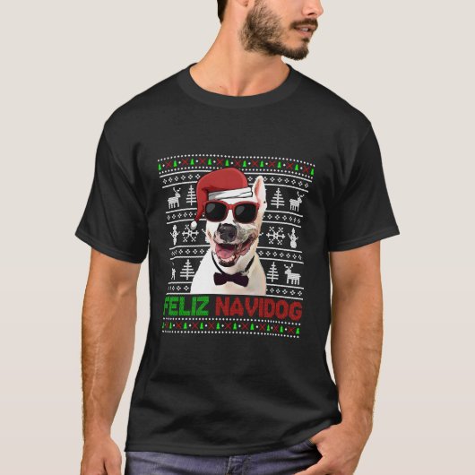 ブルテリアドッグフェリーズナビドッグおもしろいクリスマス Tシャツ (正面)