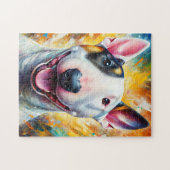 ブルテリアドッグポートレートアクリルアートプリントギフト ジグソーパズル (横)