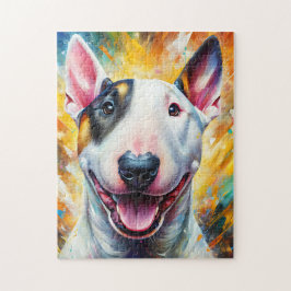 ブルテリアドッグポートレートアクリルアートプリントギフト ジグソーパズル