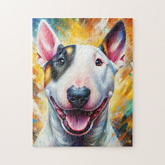 ブルテリアドッグポートレートアクリルアートプリントギフト ジグソーパズル (縦)