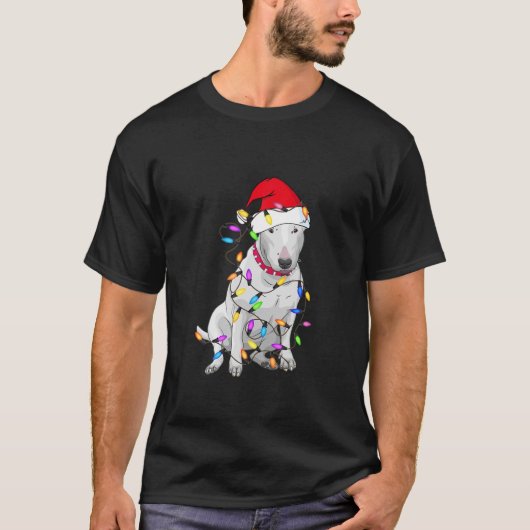 ブルテリアドッグライトデコールクリスマス愛犬家 Tシャツ (正面)
