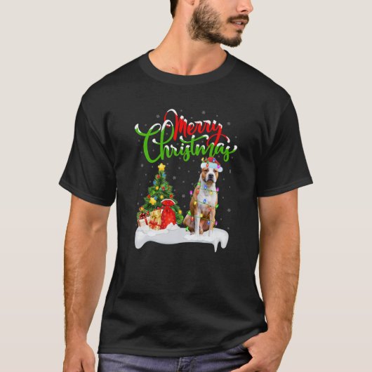 ブルテリアドッグラバークリスマス照明ブルテリア Tシャツ (正面)