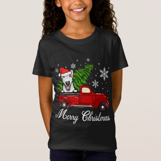 ブルテリアドッグレッドトラッククリスマスデコール Tシャツ (正面)