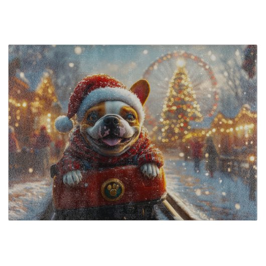 ブルテリアドッグローラーコースタークリスマス カッティングボード (正面)