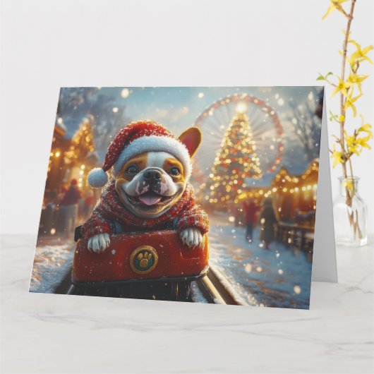 ブルテリアドッグローラーコースタークリスマス カード (黄色い花)