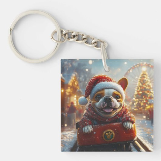 ブルテリアドッグローラーコースタークリスマス キーホルダー (正面)