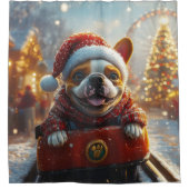 ブルテリアドッグローラーコースタークリスマス シャワーカーテン (正面)