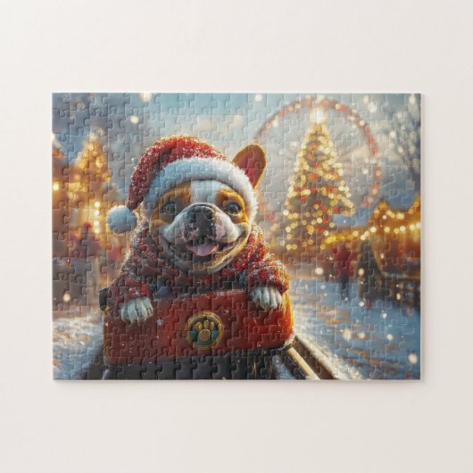 ブルテリアドッグローラーコースタークリスマス ジグソーパズル (横)