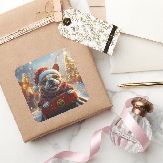 ブルテリアドッグローラーコースタークリスマス スクエアシール (ギフト)