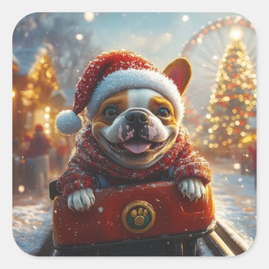 ブルテリアドッグローラーコースタークリスマス スクエアシール (正面)