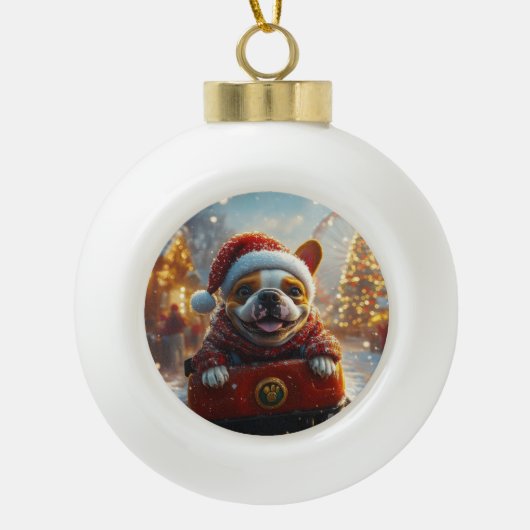 ブルテリアドッグローラーコースタークリスマス セラミックボールオーナメント (正面)