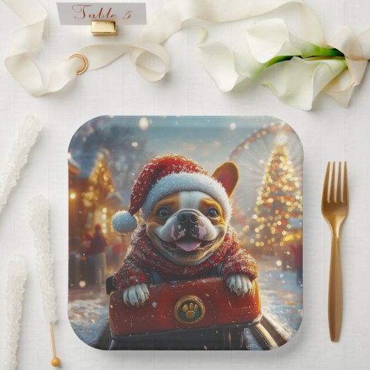 ブルテリアドッグローラーコースタークリスマス ペーパープレート (ウェディング)