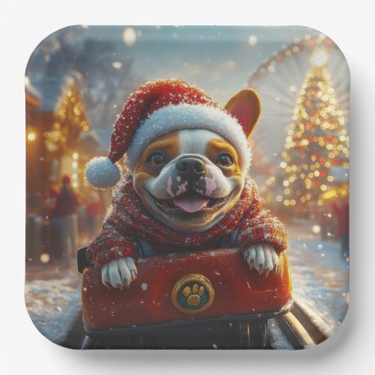 ブルテリアドッグローラーコースタークリスマス ペーパープレート (正面)