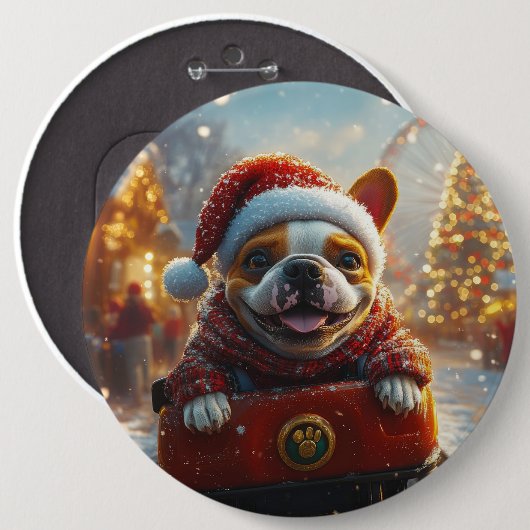 ブルテリアドッグローラーコースタークリスマス 缶バッジ (正面&裏面)