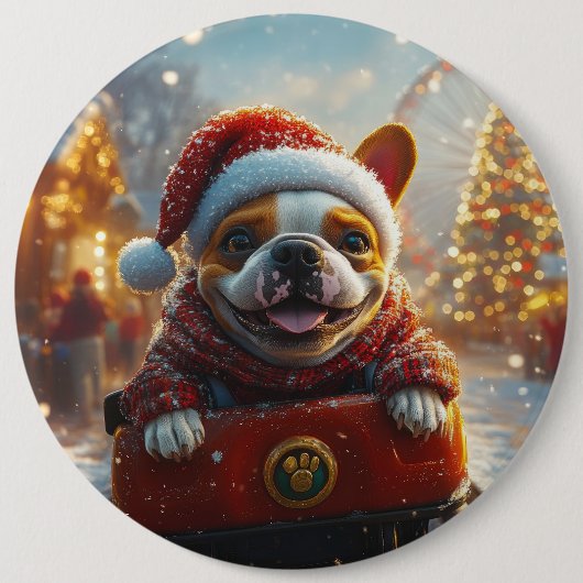 ブルテリアドッグローラーコースタークリスマス 缶バッジ (正面)