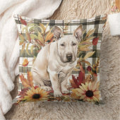 ブルテリアドッグ秋ウオーターカラーフラワー クッション (ブランケット)