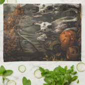 ブルテリアハロウィーンナイトドギー喜び キッチンタオル (折り畳み)