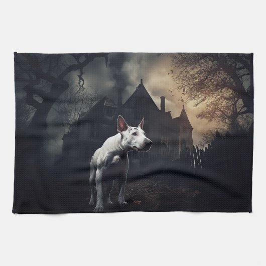ブルテリアハロウィーン怖い キッチンタオル (横)