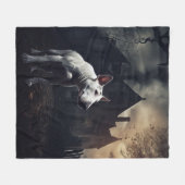 ブルテリアハロウィーン怖い フリースブランケット (正面(横))