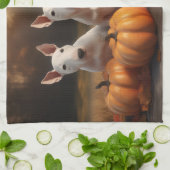 ブルテリアパピーオータムデライトカボチャ キッチンタオル (折り畳み)