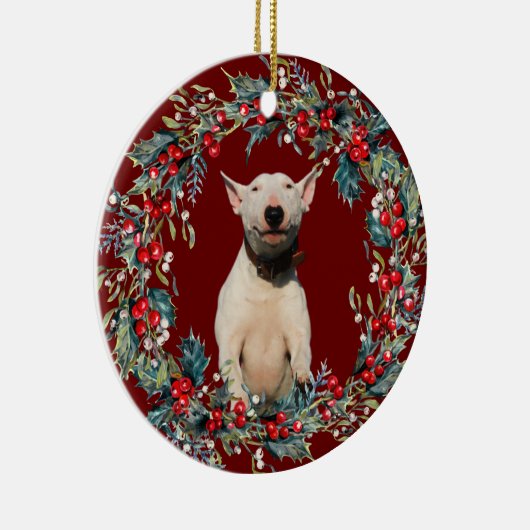 ブルテリアパピー1stクリスマスクリスマスリース赤 セラミックオーナメント (右)