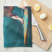ブルテリアビーチサーフィン絵画ズ キッチンタオル (四つ折り)