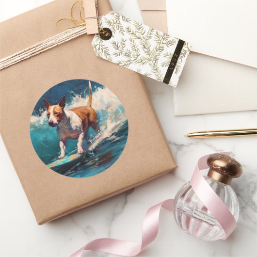 ブルテリアビーチサーフィン絵画ズ ラウンドシール (ギフト)