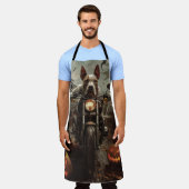 ブルテリアライディングオートバイハロウィンホラー エプロン (着用した状態)