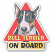 ブルテリア乗車中 英語犬 赤トラフィックサイン シール (正面)