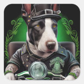 ブルテリア犬が自転車を運転する聖パトリックの日 スクエアシール (正面)