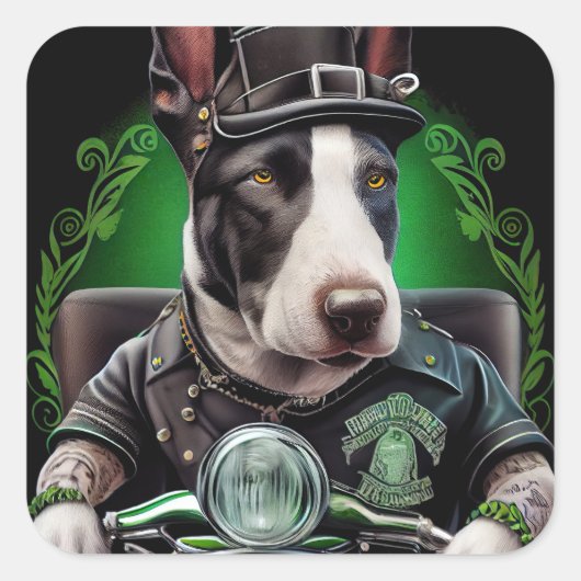 ブルテリア犬が自転車を運転する聖パトリックの日 スクエアシール (正面)