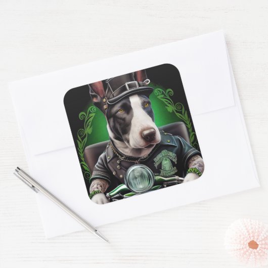 ブルテリア犬が自転車を運転する聖パトリックの日 スクエアシール (封筒)