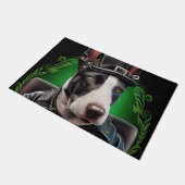 ブルテリア犬が自転車を運転する聖パトリックの日 ドアマット (アングル)