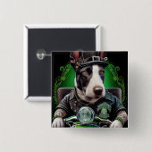 ブルテリア犬が自転車を運転する聖パトリックの日 缶バッジ (正面&裏面)