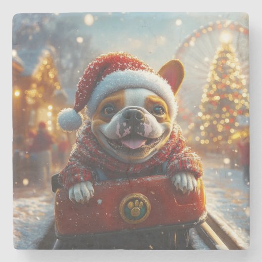 ブルテリア犬のクリスマス ストーンコースター (正面)