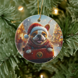 ブルテリア犬のジェットコースター クリスマス セラミックオーナメント