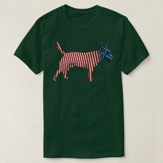 ブルテリア犬アメリカ国旗7月4日 Tシャツ (デザイン正面)