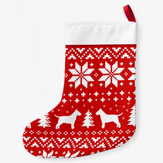 ブルテリア犬シルエットパタ赤と白ーン スモールクリスマスストッキング (裏面)