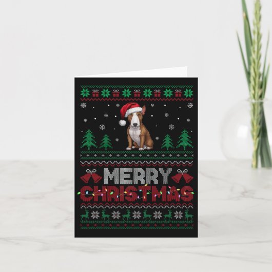 ブルテリア犬愛好家サンタ帽クリスマスツリーL カード (正面)