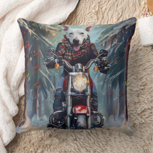 ブルテリア犬 バイクに乗る クリスマス クッション (ブランケット)