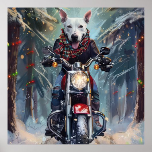 ブルテリア犬 バイクに乗る クリスマス ポスター (正面)