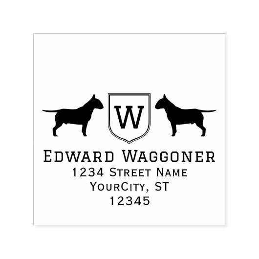 ブルテリア犬 初期のクレストに名前と住所 セルフインキングスタンプ (デザイン)