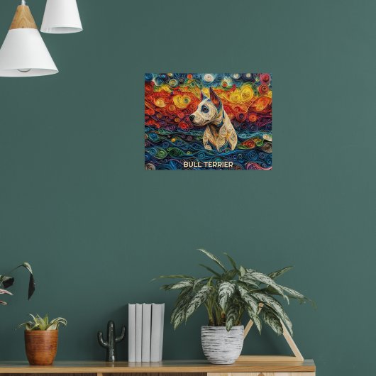 ブルテリア紙クイリングアートドッグポートレート ポスター (リビング1)