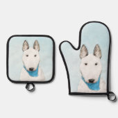 ブルテリア絵を描の白い英語かわいいドッグアート 鍋つかみ&鍋敷きセット (正面)