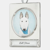 ブルテリア絵画ズ – かわいいオリジナルドッグアート シルバープレートバナーオーナメント (左)