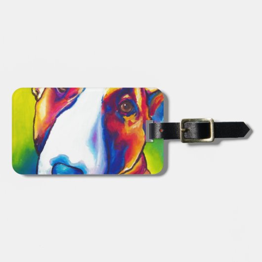 ブルテリア赤と白の2 ラゲッジタグ (正面横)