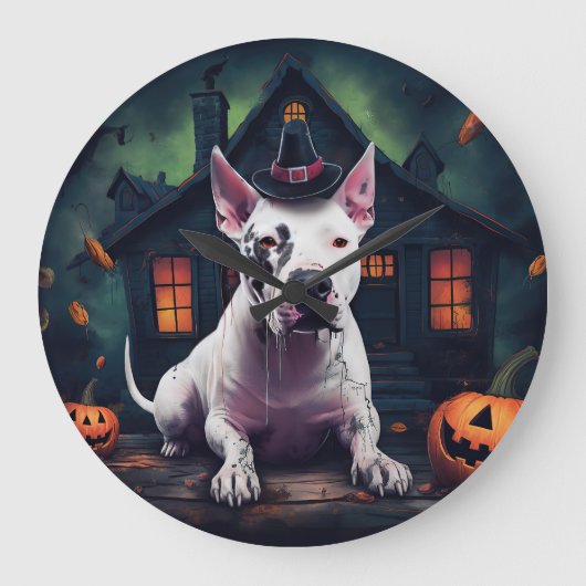ブルテリア カボチャ ハロウィンスケアリー ラージ壁時計 (正面)