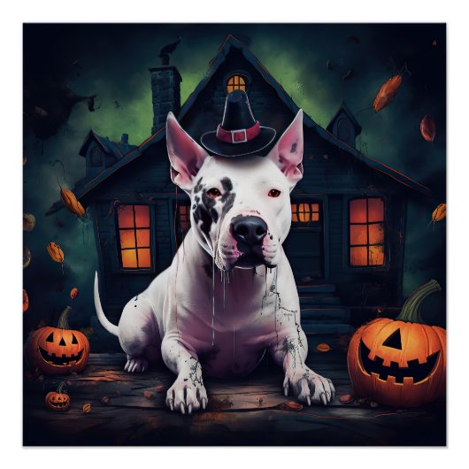 ブルテリア カボチャ ハロウィン スケアリー ポスター (正面)